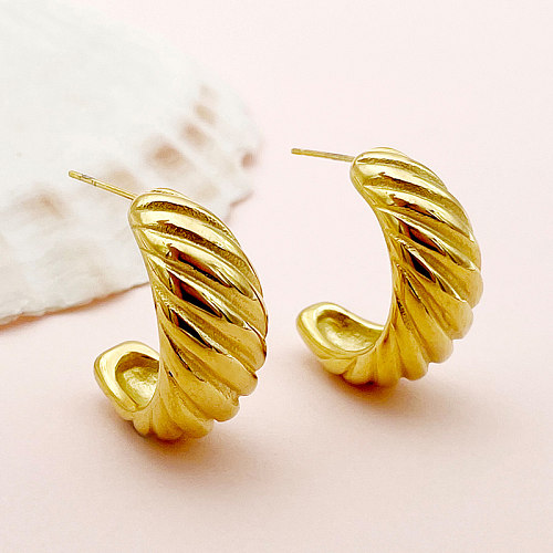 1 par de brincos de orelha banhados a ouro de aço inoxidável estilo vintage elegante estilo simples listra espiral