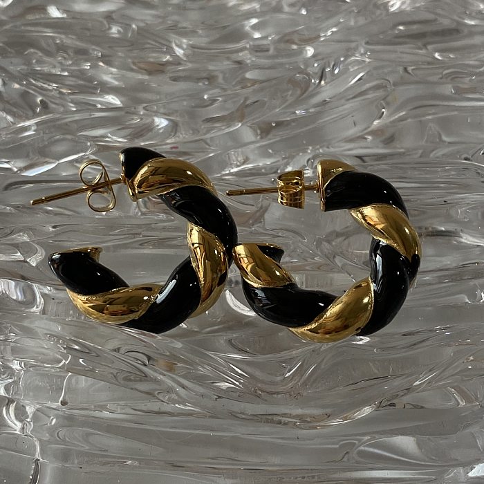 1 Paar vergoldete Retro-Ohrringe mit Twist-Edelstahlbeschichtung