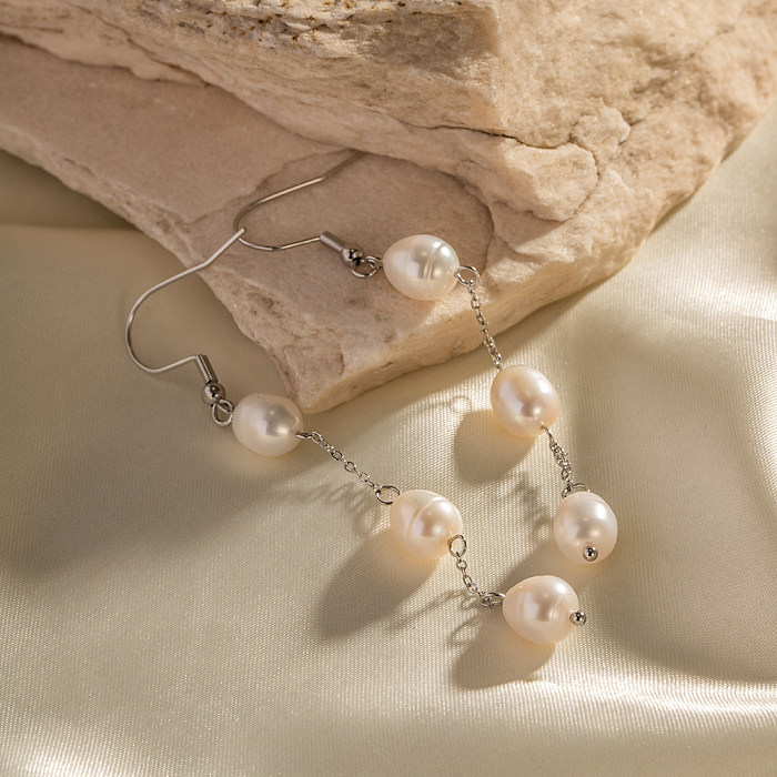 1 paire de boucles d'oreilles pendantes avec pampilles de Style INS, incrustation de perles en acier inoxydable