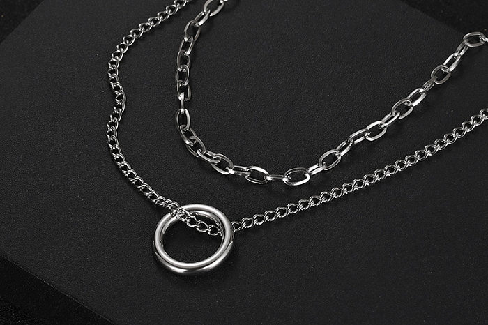 Hip-Hop Simple Style Circle Stainless Steel Layered Necklaces