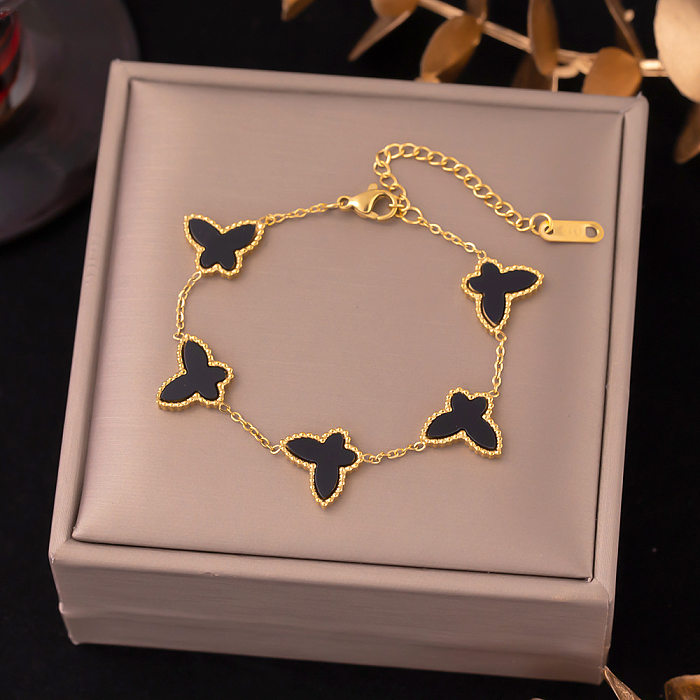 Sweet Butterfly Titanium Steel Plating Inlay Shell 18K Gold Plated Bracelets