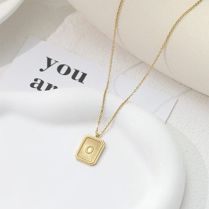 Hip-Hop Square Stripe Stainless Steel Plating 18K Gold Plated Pendant Necklace