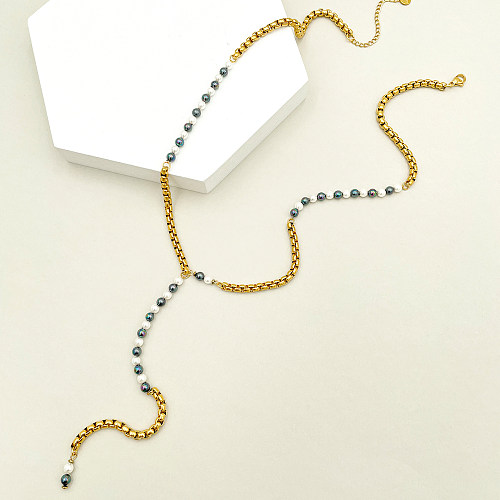 Elegante, vergoldete Halskette aus Edelstahl mit Farbblock-Perlenbeschichtung