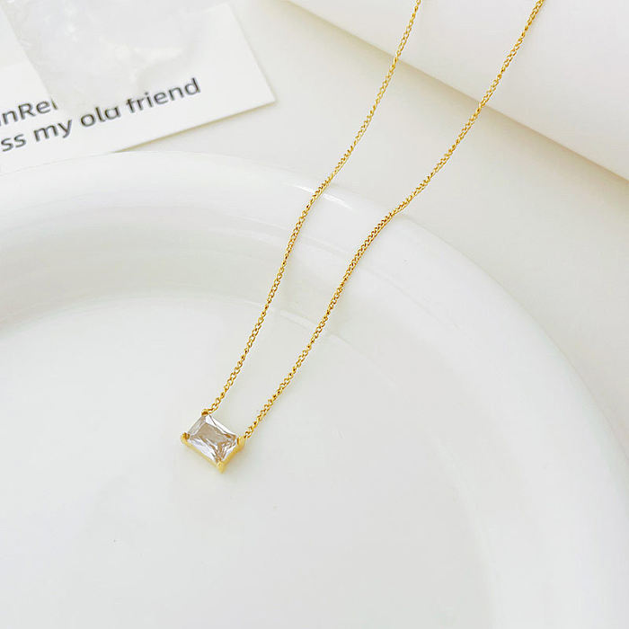 Simple Style Square Stainless Steel Plating Zircon Pendant Necklace