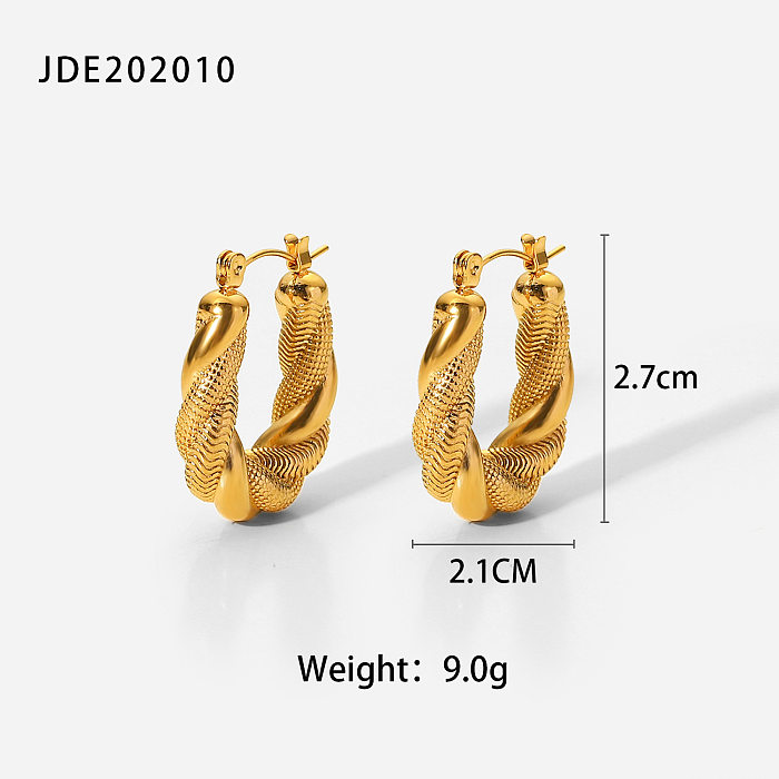 Moda retrô dupla torção oval 18K ouro aço inoxidável brincos em forma de U femininos
