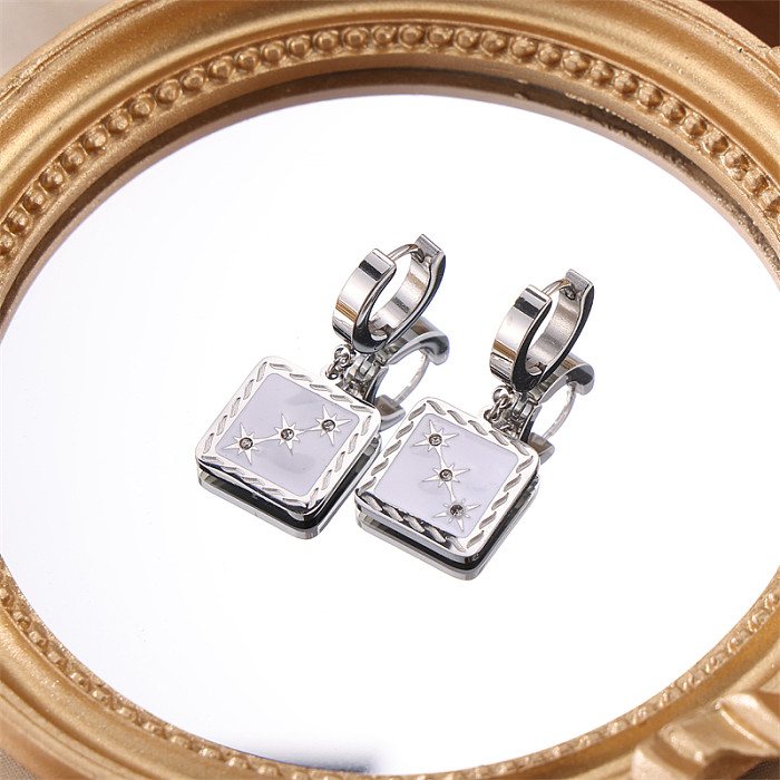 1 Pair Cute Sweet Square Plating Stainless Steel  White Gold Plated Earrings
