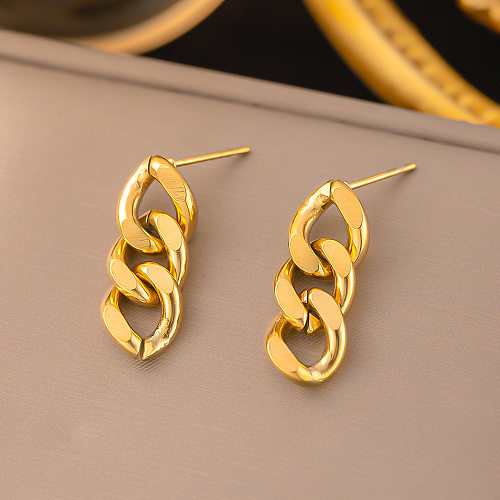 1 paire de boucles d'oreilles pendantes en acier inoxydable, chaîne plaquée géométrique de Style classique