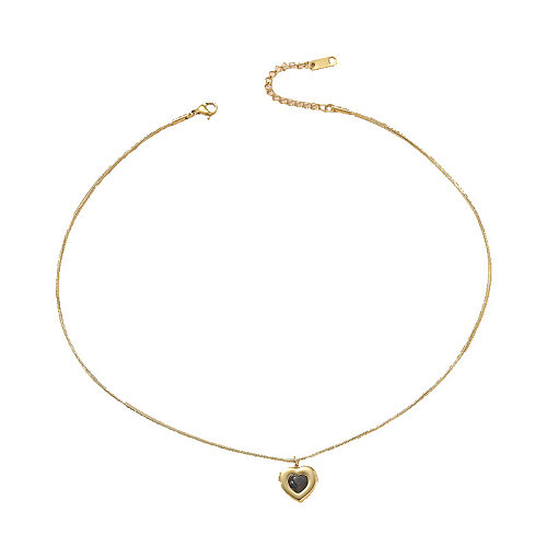 Lady Sweet Heart Shape Stainless Steel Inlay Artificial Gemstones Pendant Necklace