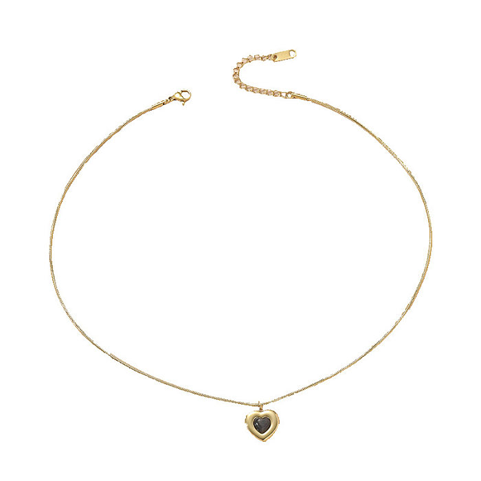 Damen-Halskette mit Anhänger in Herzform, Edelstahl-Inlay, künstliche Edelsteine