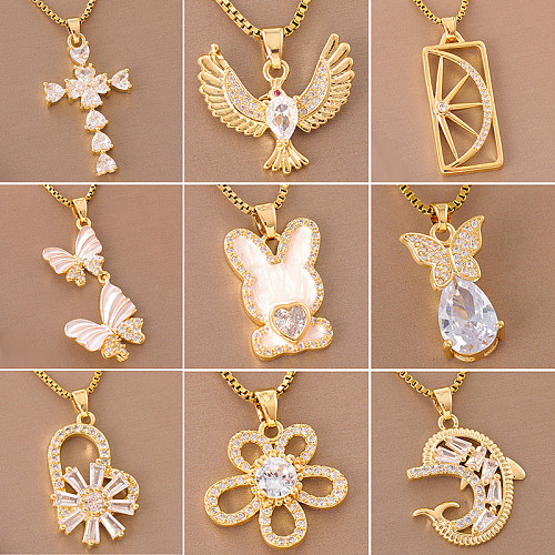 Sweet Cross – collier avec pendentif en forme de petit ours et de fleurs, en acier inoxydable plaqué or 18 carats, diamant artificiel, en vrac