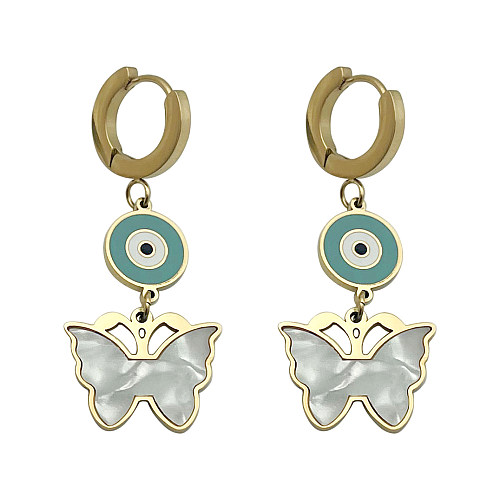1 Pair Modern Style Eye Butterfly Stainless Steel  Enamel Plating 14K Gold Plated Drop Earrings