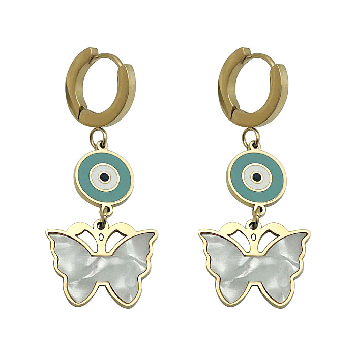 1 Pair Modern Style Eye Butterfly Stainless Steel  Enamel Plating 14K Gold Plated Drop Earrings
