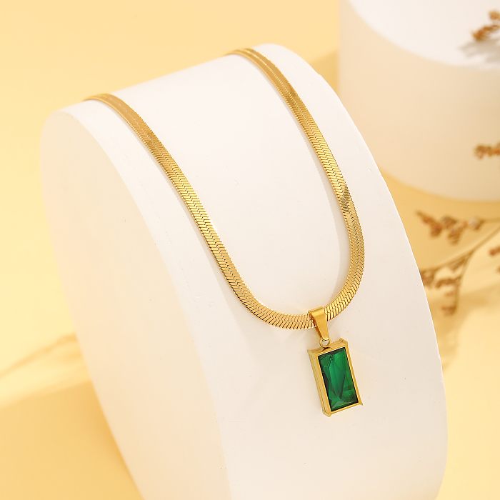 Simple Style Water Droplets Heart Shape Rectangle Stainless Steel Plating Inlay Zircon 18K Gold Plated Pendant Necklace