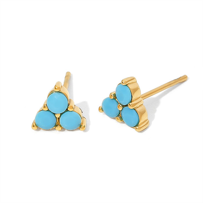 Fashion Triangle Stainless Steel  Ear Studs Gold Plated Turquoise Stainless Steel  Earrings