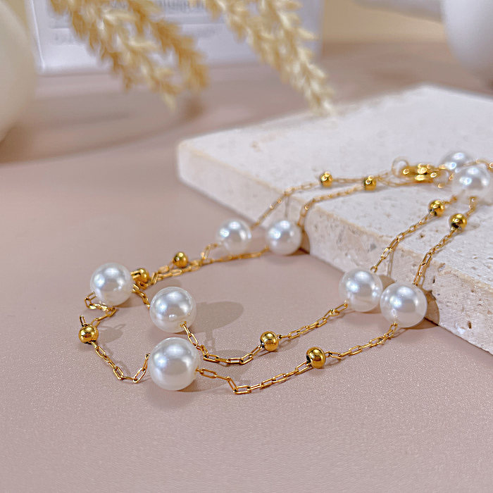 Simple Style Pearl Stainless Steel  Necklace