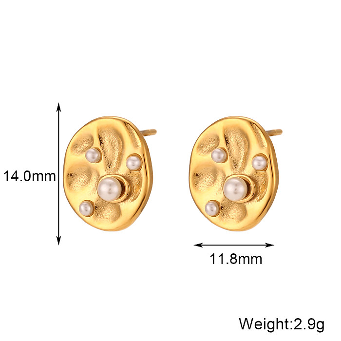 1 paire de clous d'oreilles plaqués or 18 carats, Style Simple, irrégulier, incrustation de perles en acier inoxydable