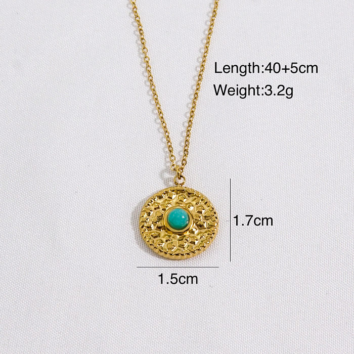IG Style Simple Style Round Letter Moon Stainless Steel  Stainless Steel Plating Inlay Natural Stone Shell Zircon Pendant Necklace