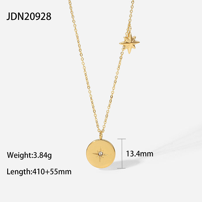 Fashion 18K Gold-plated Stainless Steel  Eight-pointed Star Zircon Pendant Necklace Female