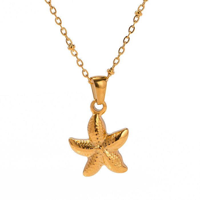 Colar com pingente banhado a ouro 18K com revestimento de aço inoxidável Starfish de férias estilo IG