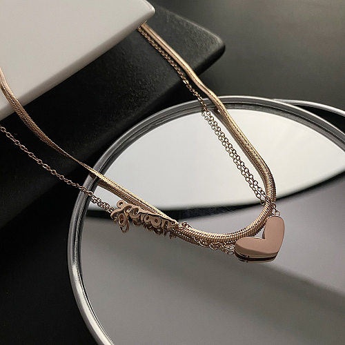 Fashion Letter Heart Shape Stainless Steel Plating Layered Necklaces 1 Piece