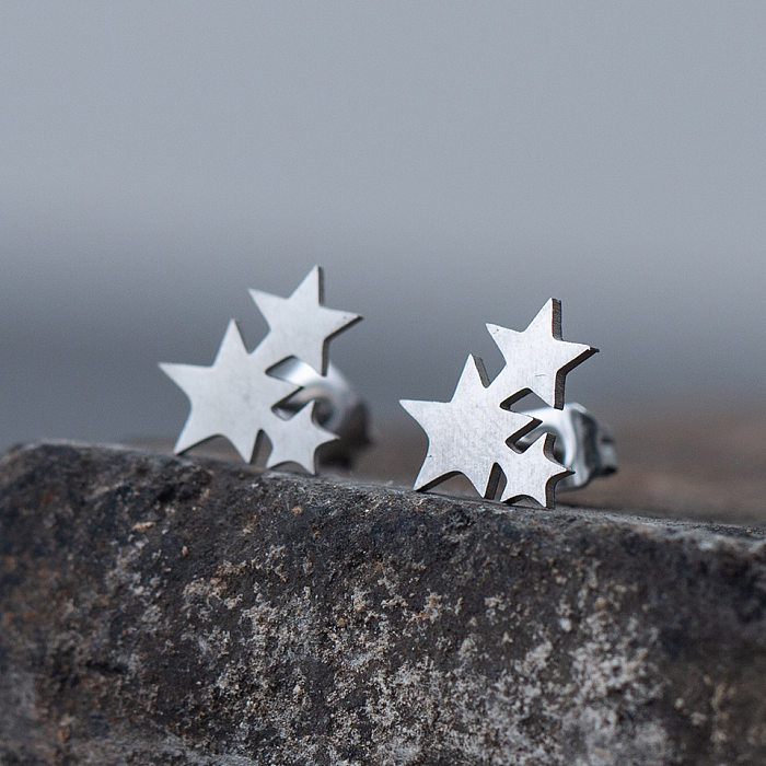 Simple Stainless Steel  Star Moon Earrings Wholesale
