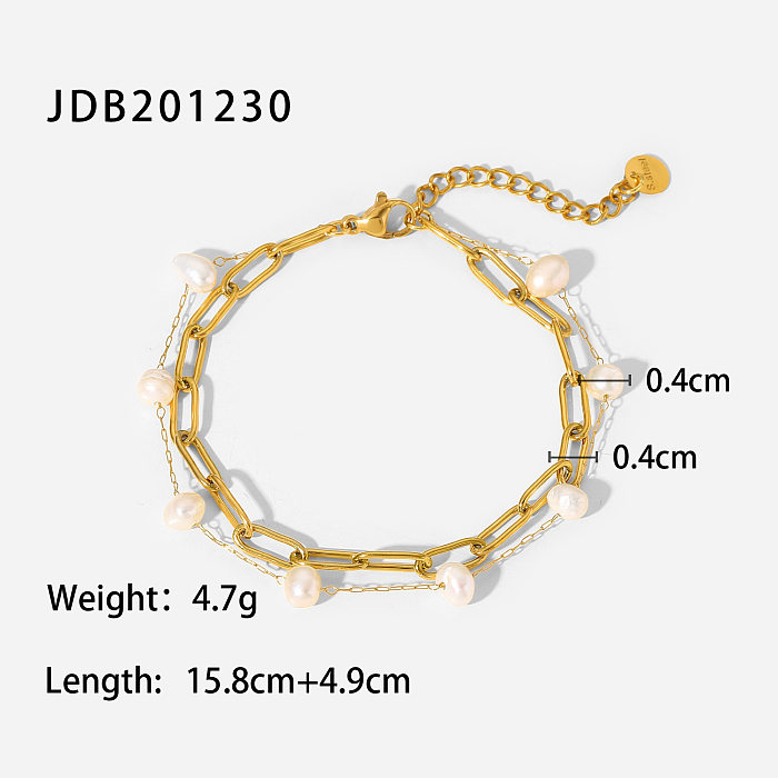 Fashion Simple Pearl Cross Chain Double-Layer Geometric Stainless Steel Bracelet