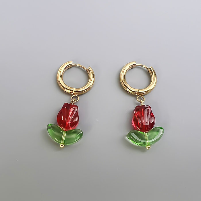 1 paire de boucles d'oreilles plaquées or 18 carats en acier inoxydable avec placage de fleurs de style moderne