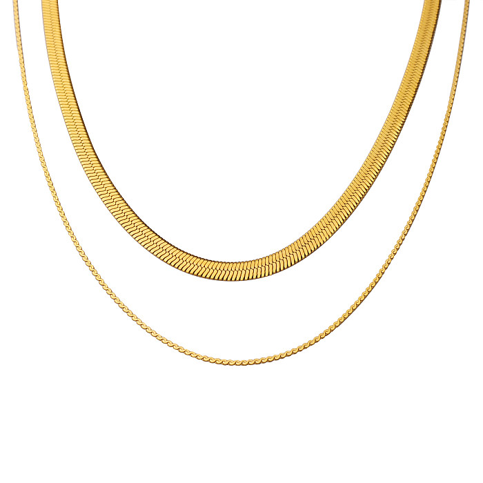 Hip-Hop Cool Style Solid Color Stainless Steel Plating 18K Gold Plated Layered Necklaces