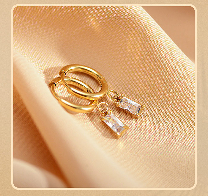 1 Pair Simple Style Rectangle Plating Inlay Stainless Steel  Zircon Gold Plated Drop Earrings