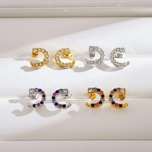 1 Pair Simple Style Letter Inlay Stainless Steel  Zircon Ear Studs