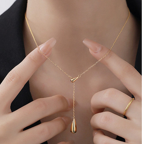 Fashion Water Droplets Stainless Steel Pendant Necklace Plating Stainless Steel  Necklaces