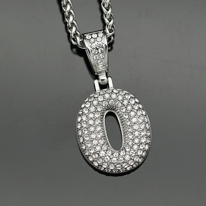 Halskette mit Basic Number-Anhängern aus Edelstahl mit Inlay und künstlichem Diamant