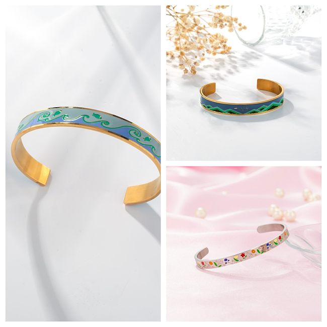 Cute Simple Style Flower Fish Stainless Steel Gold Plated Bangle In Bulk