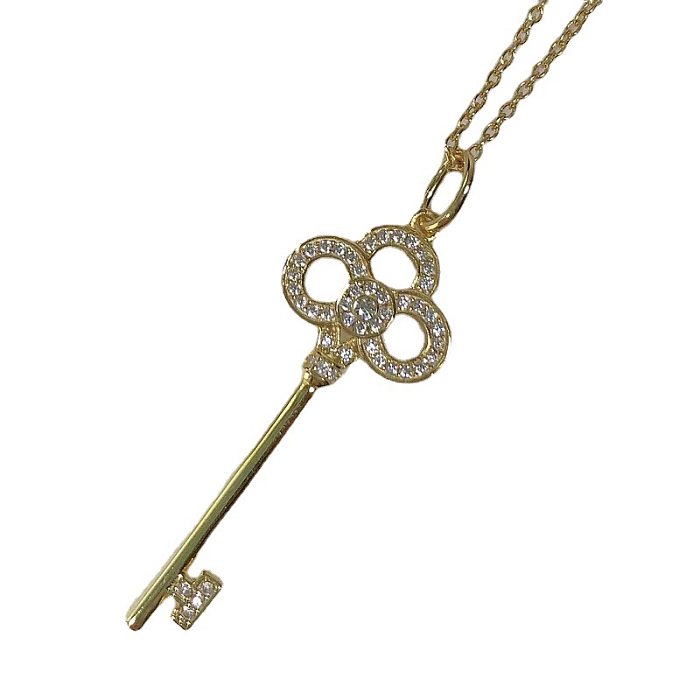 Atacado 1 peça chave básica de aço inoxidável 18K colar com pingente de zircão banhado a ouro