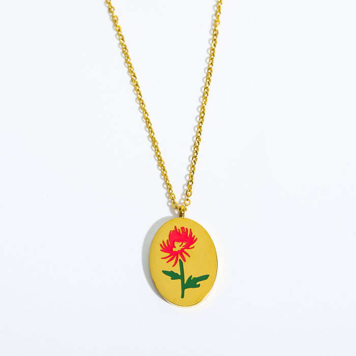 Collier pendentif plaqué acier inoxydable, 1 pièce, Style Simple, fleur de Rose, chrysanthème