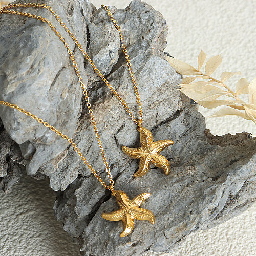 Collier pendentif plaqué or 18 carats en acier inoxydable avec étoile de mer de plage mignonne