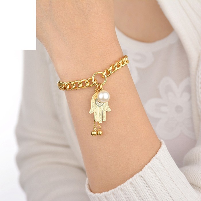 Bracelet en acier inoxydable pour femmes, main de Fatima, vente en gros