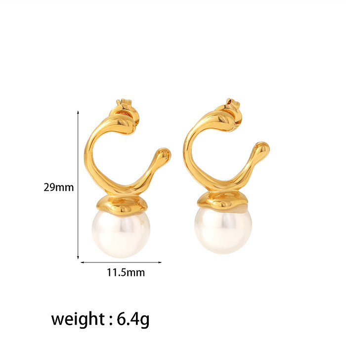 1 Pair IG Style Simple Style C Shape Circle Polishing Plating Inlay Stainless Steel  Pearl Zircon 18K Gold Plated Ear Studs