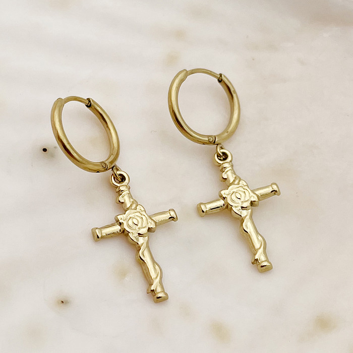 1 Pair Simple Style Animal Cross Airplane Plating Stainless Steel  14K Gold Plated Earrings