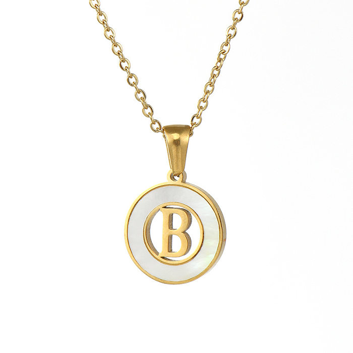 Simple Style Letter Stainless Steel  Pendant Necklace Plating Hollow Out Shell Stainless Steel  Necklaces