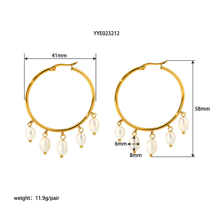 1 Pair Elegant Round Plating Stainless Steel  Freshwater Pearl 18K Gold Plated Drop Earrings