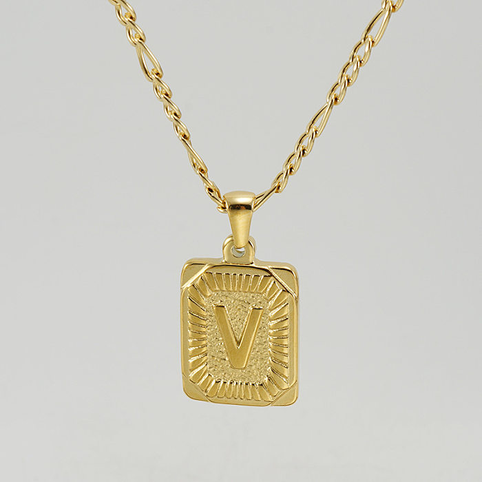 Fashion Letter Rectangle Stainless Steel Pendant Necklace Gold Plated Stainless Steel  Necklaces