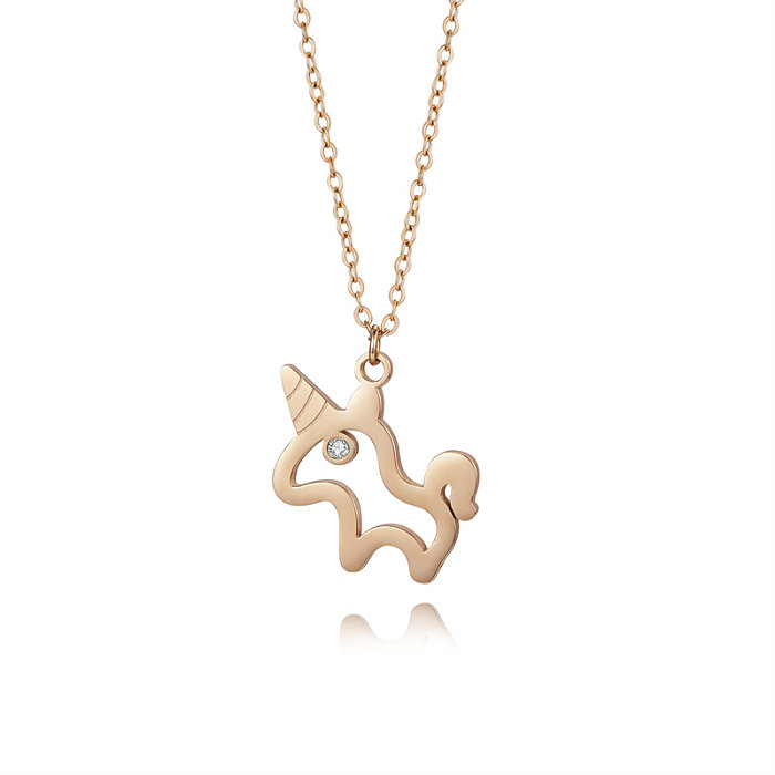 Collier avec pendentif en diamant, Style Simple, étoile, licorne, nœud papillon, en acier inoxydable, plaqué or Rose, en vrac