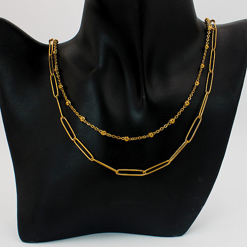 Schlichter, einfarbiger Edelstahl-Edelstahlüberzug, 18 Karat vergoldete Doppelschicht-Halsketten