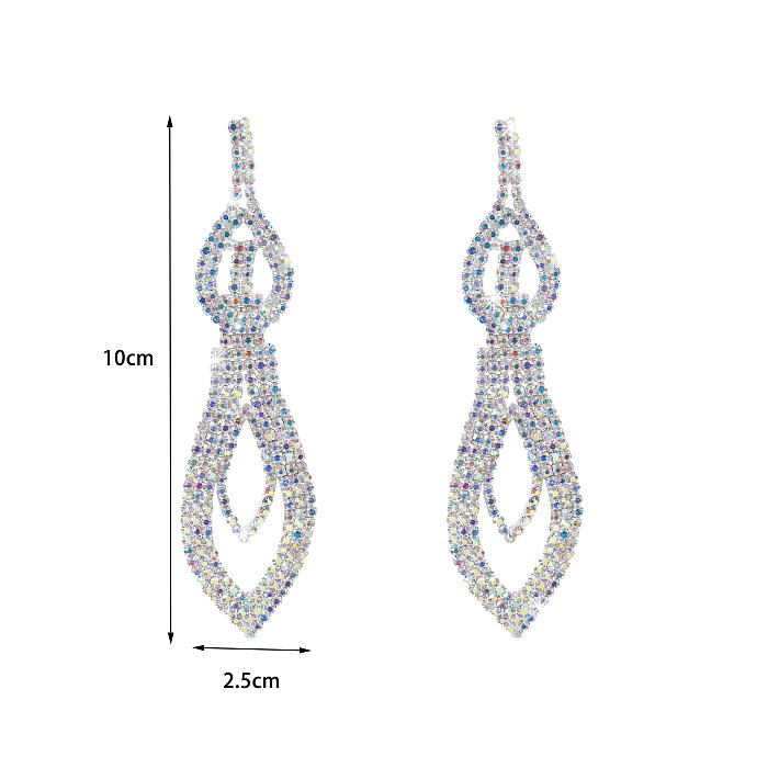 1 par de pendientes colgantes chapados en plata con diamantes de imitación de acero con incrustaciones geométricas elegantes e informales