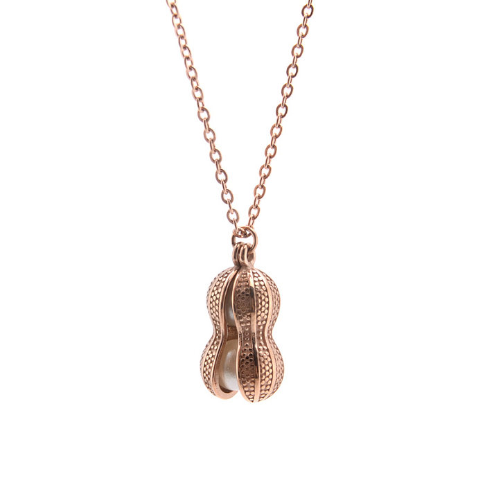 Collier pendentif en perles artificielles avec incrustation de placage en acier inoxydable de cacahuètes de style simple