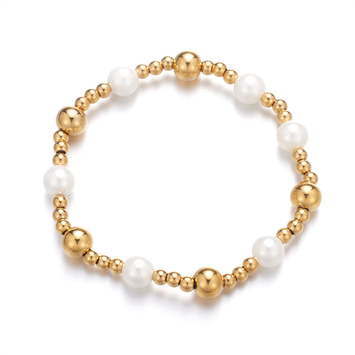 Niedliche, schlichte, runde Edelstahl-Süßwasserperlen-Perlen-Überzug-Armbänder im Großhandel mit vergoldeten Armbändern