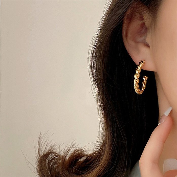 Fashion Stainless Steel  Gold-Plated C- Shaped Twist Women's Earrings