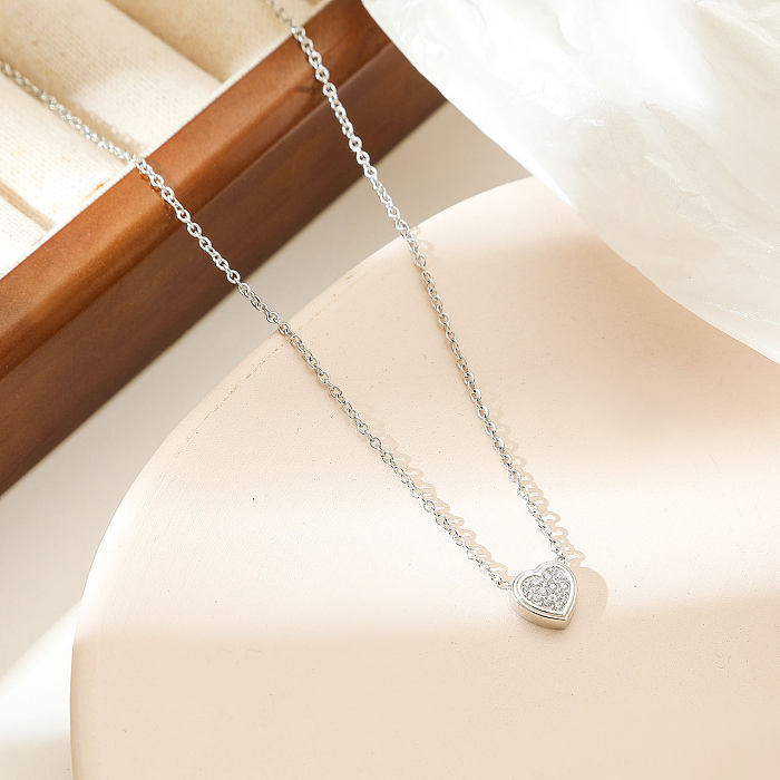 Simple Style Heart Shape Stainless Steel  Plating Inlay Zircon White Gold Plated Gold Plated Pendant Necklace