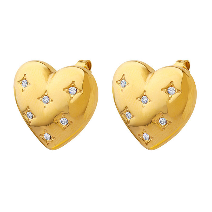 Simple Style Heart Shape Stainless Steel Plating Zircon Earrings 1 Pair